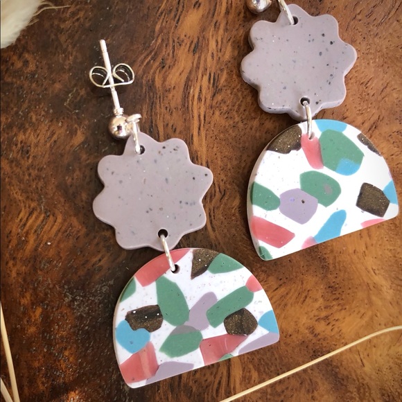 Polymer Clay Terrazzo Statement Earrings - Picture 4 of 5